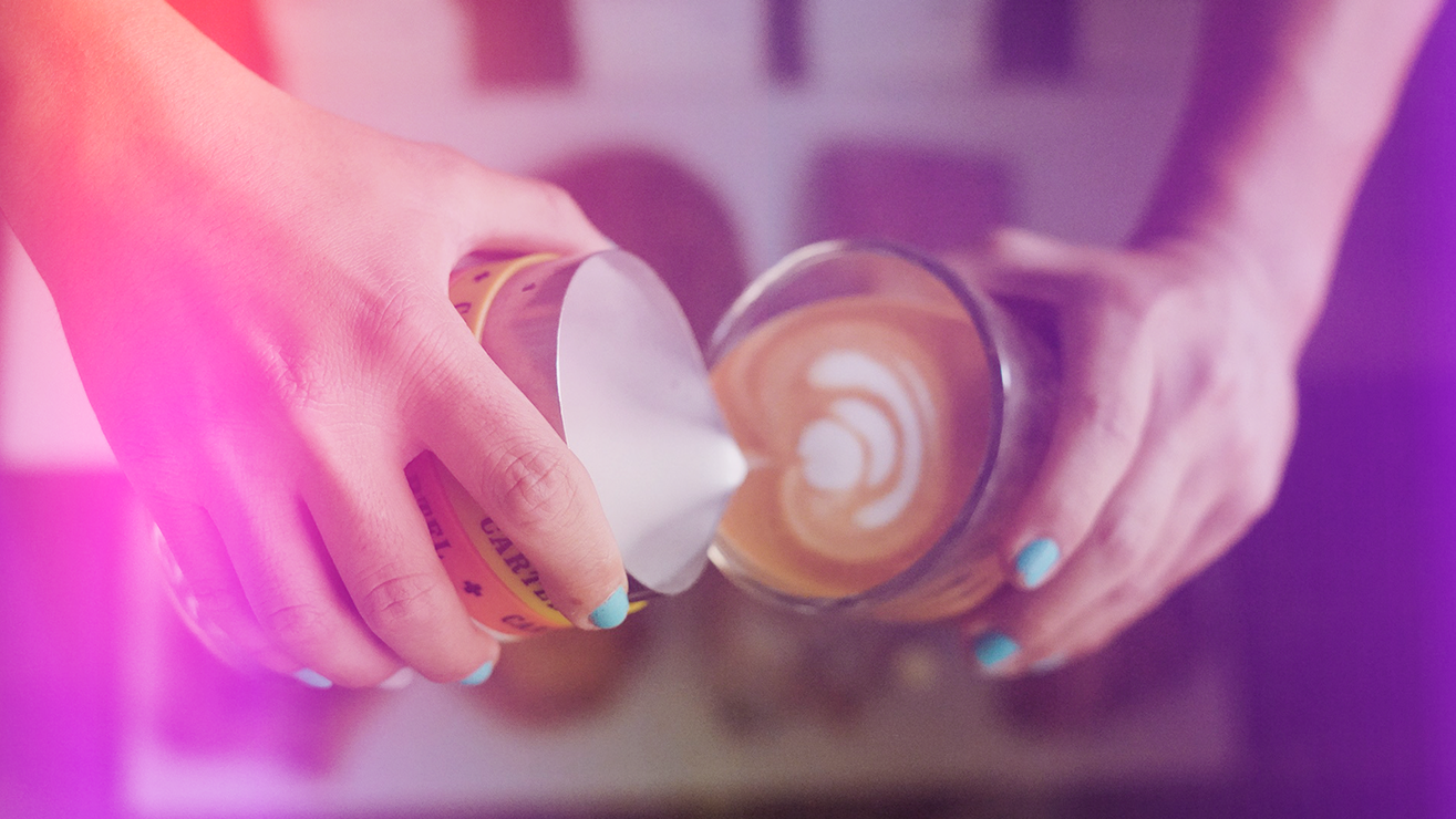 Making of latte with coffee art